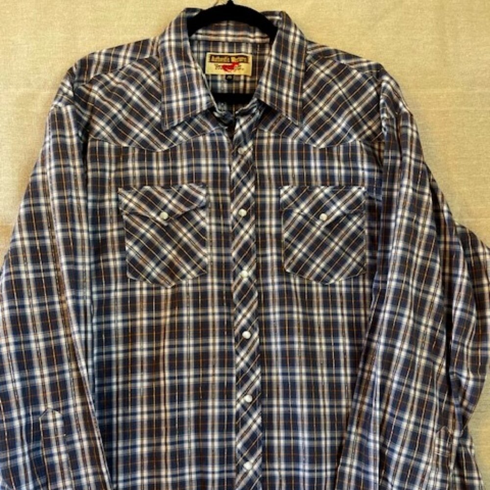 Vintage Pearl Snap Men's XL Navy Silver Plaid Western Youngbloods Long Sleeve
